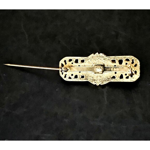 Vintage Bar Brooch Gold Tone Faux Pearl Stone Estate Piece 1.25" EUC - Picture 5 of 9
